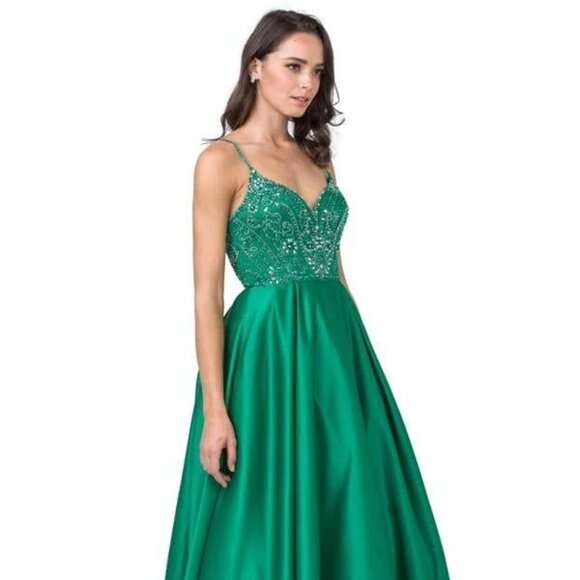 New A-Line Sleeveless Formal Rhinestones Embellished Gown w/ Pockets TC L2454